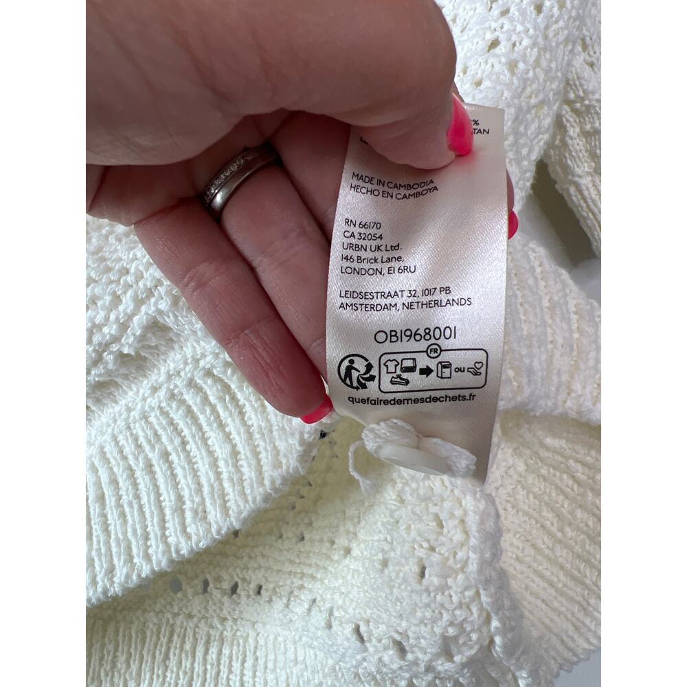 NEW Maeve Short-Sleeve Open-Stitch Polo Cardigan Sweater Top Cream Size: Small - Picture 6 of 8